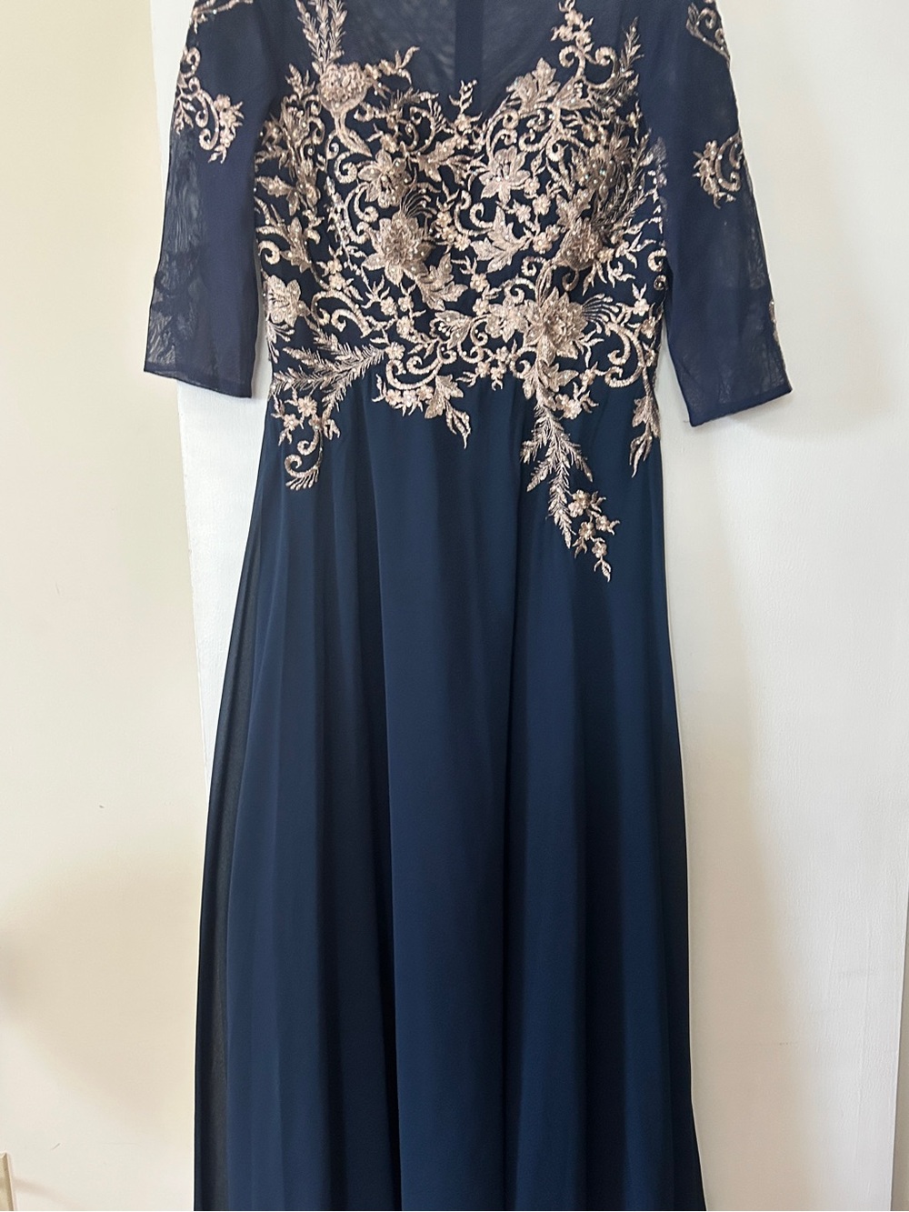 Betsy and Adam Navy Floral Embroidered A-Line Maxi Dress - Picture 6 of 11
